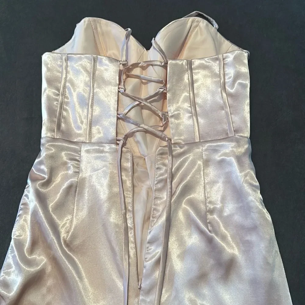 Women Full Length Prom Party Dress CrissCross Straps Leg Slit Size 8 *READ FLAWS